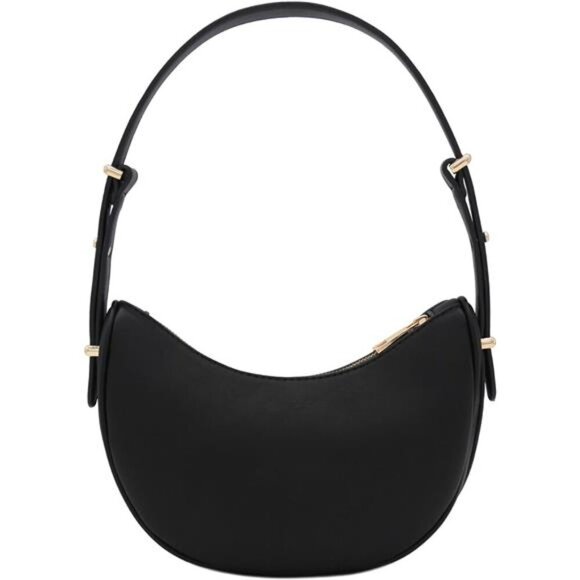 Small Crescent Smooth Faux Leather Bag Black - Picture 5 of 7